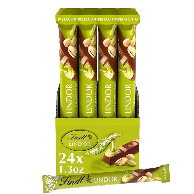 Lindt LINDOR Pistachio Milk Chocolate Candy Truffle Stick 1.3 oz. Pack of 24