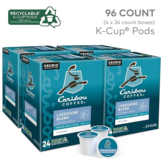 Caribou Coffee Lakeshore Blend Keurig Single-Serve K-Cup Pods Medium Roast 24 Count (Pack of 4)