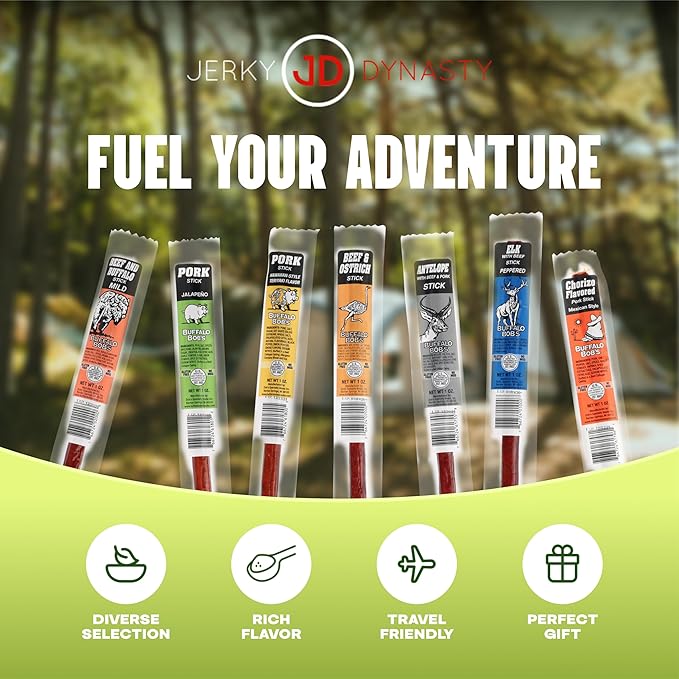 Jerky Dynasty The Ultimate 27-Piece Exotic Jerky Gift Set - Buffalo Bob's Wild Game Jerky Variety Pack - Exclusive Flavors &amp Protein Snack - Farm-Raised