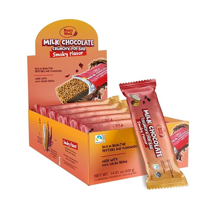 Nutriwell Belgian Milk Chocolate Bar with Amaranth &amp Ancho Chile Pepper – Smoky Taste Mexican Chocolate Ancient Superfood Grain Crunchy Texture (12 Count)