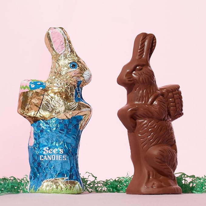 See's Candies Easter Tall Milk Chocolate Bunny - Premium Easter Basket Treat Large Hollow Milk Chocolate Rabbit 10 oz