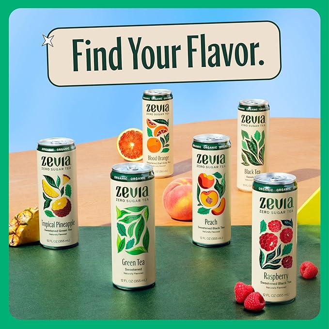 Zevia Zero Sugar Tea Black Tea with Raspberry 12 oz Cans (12-Pack) – Naturally Sweetened Zero Calorie Sugar Free - Non-GMO Project Verified Gluten-Free Vegan