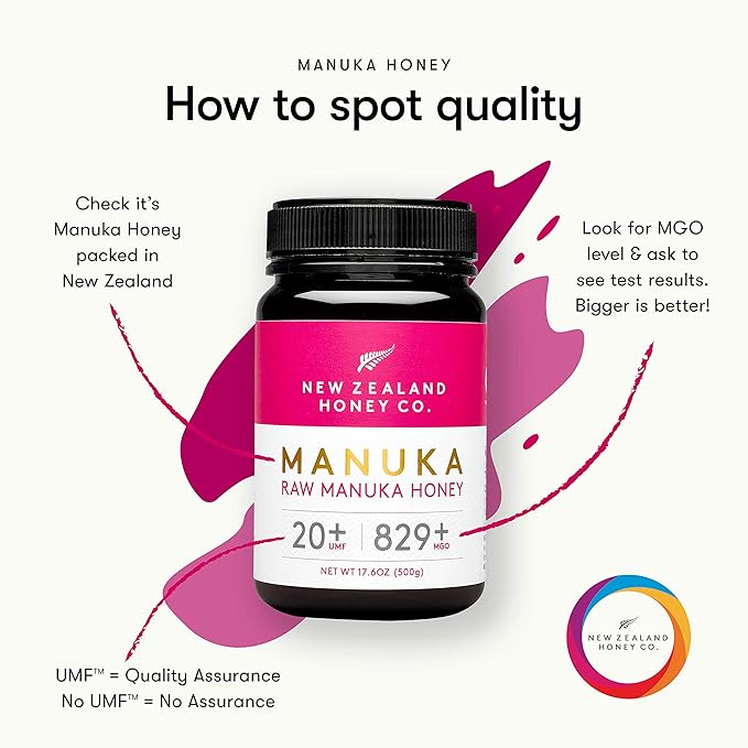 New Zealand Honey Co. Raw Manuka Honey UMF 20+ | MGO 829+ 17.6oz &amp UMF 15+ | MGO 514+ 17.6oz