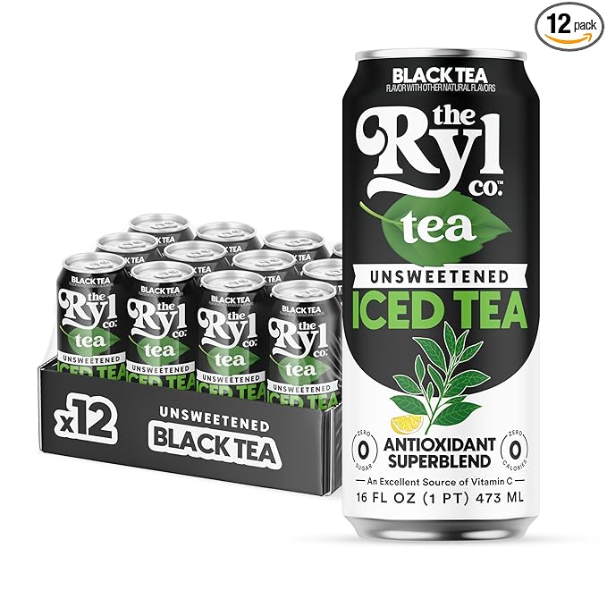 Ryl Iced Tea Unsweetened Black Tea Antioxidant Superblend Zero Sugar Zero Carb Zero Calorie Iced Tea 16.0 Fl Oz (12-Pack)