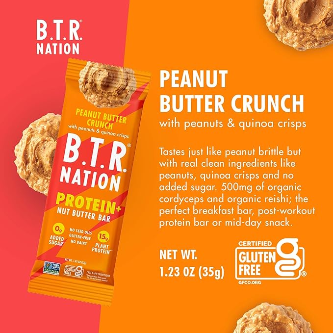B.T.R Nation Vegan Keto Plant Based High Protein &amp HIgh Fiber Bars - Peanut Butter Crunch Protein+ | 12 Bars | Low Carb &amp GF Free of Sugar Alcohols Dairy Soy with Powerful Superfoods!