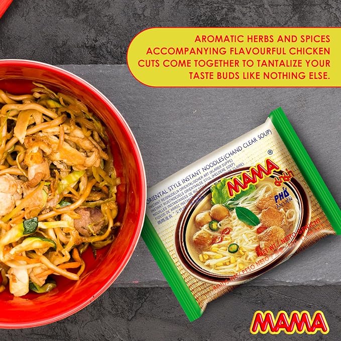 MAMA Noodles Chand Clear Soup Instant Rice Noodles w/Delicious Thai Flavors Hot &amp Spicy Noodles No Trans Fat w/Fewer Calories Than Deep Fried Noodles 30 Pack