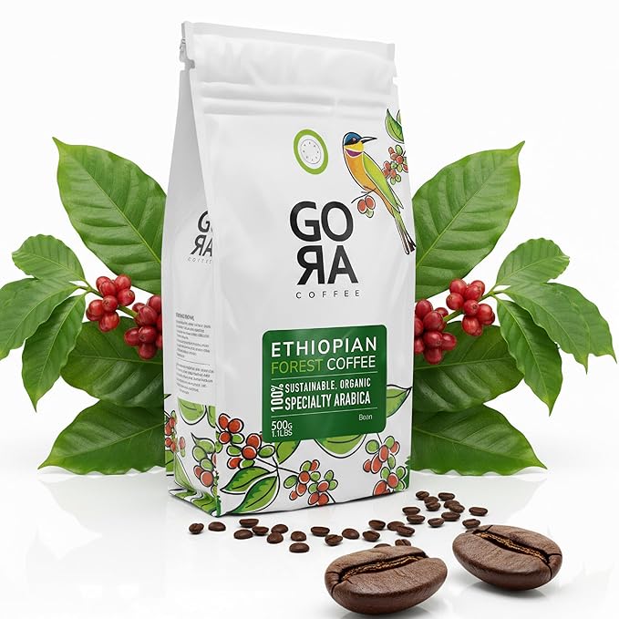 GoRa Ethiopian Coffee Beans – Medium Roast Whole Bean Single Origin Arabica Smooth Fruity &amp Floral Notes Sourced &amp Roasted in Ethiopia – 500g (17.6oz)