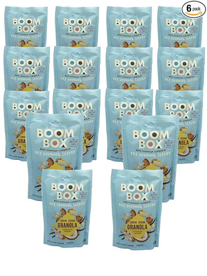 BOOM BOX Coconut Almond White Chocolate and Vanilla Oat Granola - 60g A Delicious Fusion of Flavors