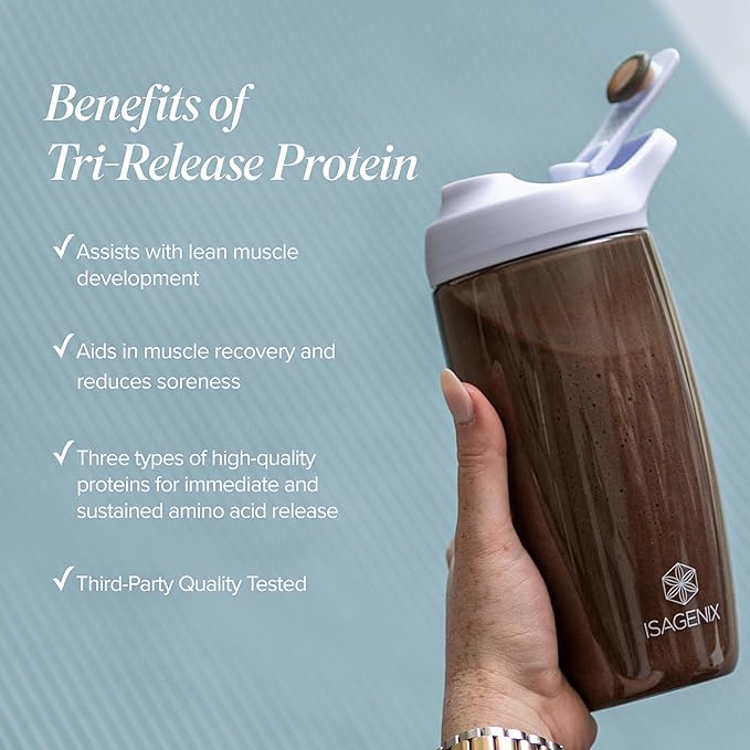 Isagenix Tri-Release Protein - Advanced Muscle Recovery - 25g of Protein - Three-Stage Protein Release for Sustained Absorption - Non-GMO - 19.3 oz - (Chocolate Milk) - Up to 28 Servings - Canister