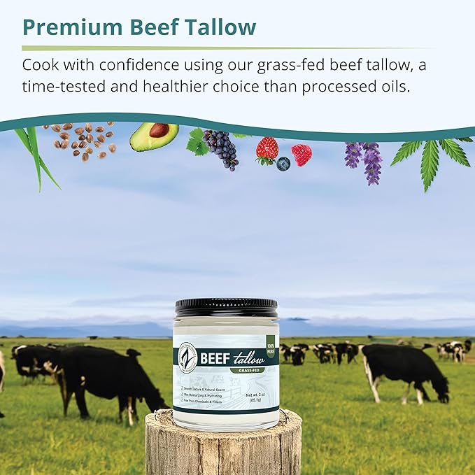 Zatural 100% Pure Grass-Fed Beef Tallow – Deodorized &amp Refined Food-Grade Fat for Cooking Frying Skincare Soap Making &amp DIY Balms (13 oz)