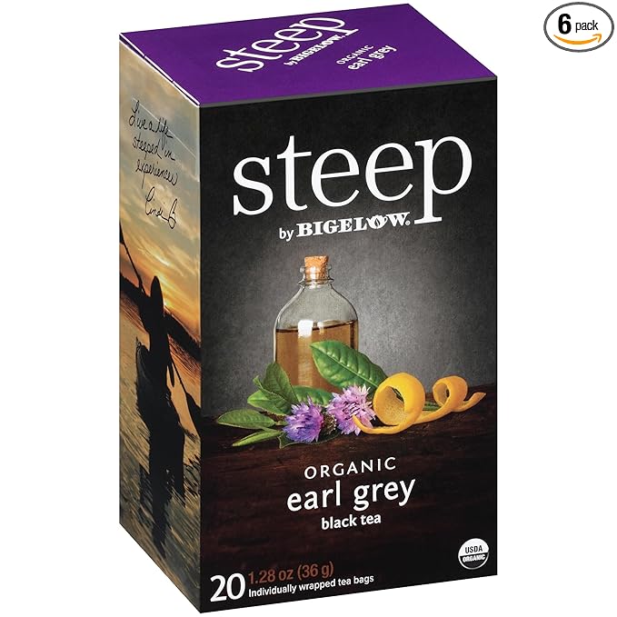 steep by Bigelow Organic Earl Grey Black Tea 20 Count (Pack of 6) 120 Total Tea Bags