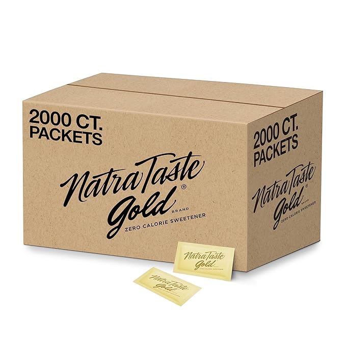 NatraTaste Gold Zero Calorie Sucralose Sweetener Packets 2000 Ct. Gluten Free Vegan Sugar Substitute for Hot and Cold Drinks Coffee Iced Tea Baking and More