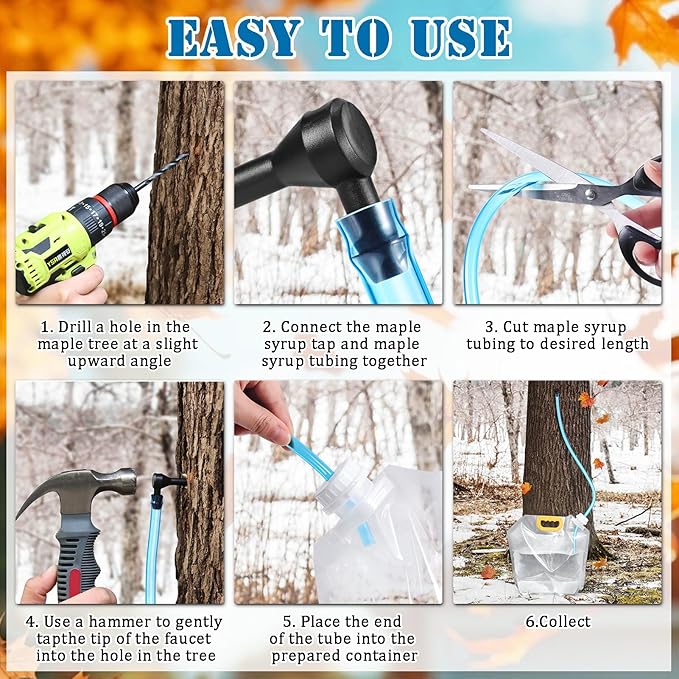 15 Sets Maple Syrup Tapping Kit Include Maple Syrup Taps 5L MapleSyrup Bags（Perforated &amp Non-perforated Two Types of Lids） 33Ft Tubing Drill Bit Maple Tree Tapping Kit for Experts or Beginner