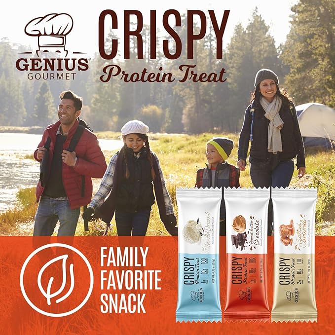Genius Gourmet Crispy Protein Treat Chocolate Peanut Butter Keto Snack Low Carb Low Sugar &amp Gluten Free Protein Snacks for Adults 10G of Whey Protein per Protein Bar 5 Net Carbs 10 CT