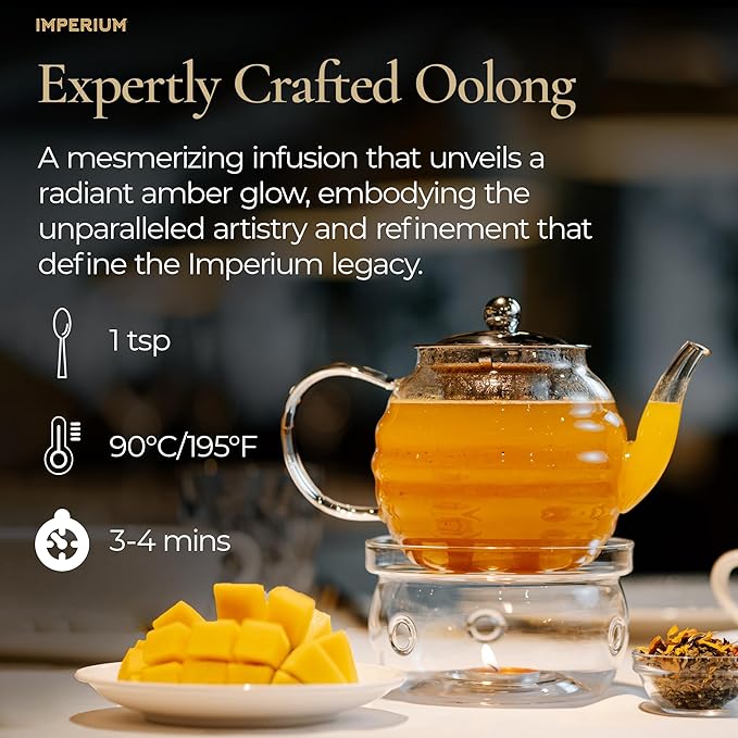 Imperium Mango Oolong Tea Loose Leaf (4oz) Hand-Picked Premium Oolong Brews 100 Cups Natural Beverage for Well-Being Harmonious Floral Undertones Tropical Sweetness and Smooth Fruity Taste