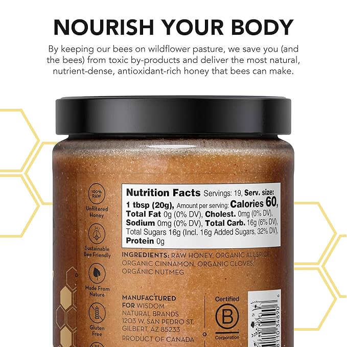 Drizzle Cinnamon Spiced Raw Honey - All Natural Pure Raw Honey with Organic Cinnamon Unfiltered Use in Tea &amp Coffee Sugar Substitute Certified Kosher - 13.2 oz Jar (375 g) Pack of 2