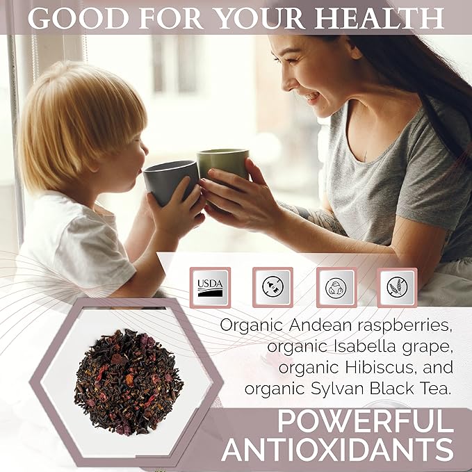 Organic Hibiscus Pinot Noir &amp Raspberry Black Tea I POWERFUL ANTIOXIDANTS I 12 Oz Berry Fruit Black Tea (150+ Cups) I 100% Real Ingredients | T SECRETEA Cutie