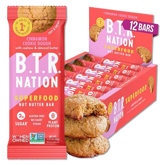 B.T.R. Nation Superfood Keto Protein Bars Plant Based Vegan Protein - Cinnamon Cookie Dough ENERGY | 12 Pack| Low Carb Low Calorie Gluten Free No Sugar Alcohols Boosted with Superfoods
