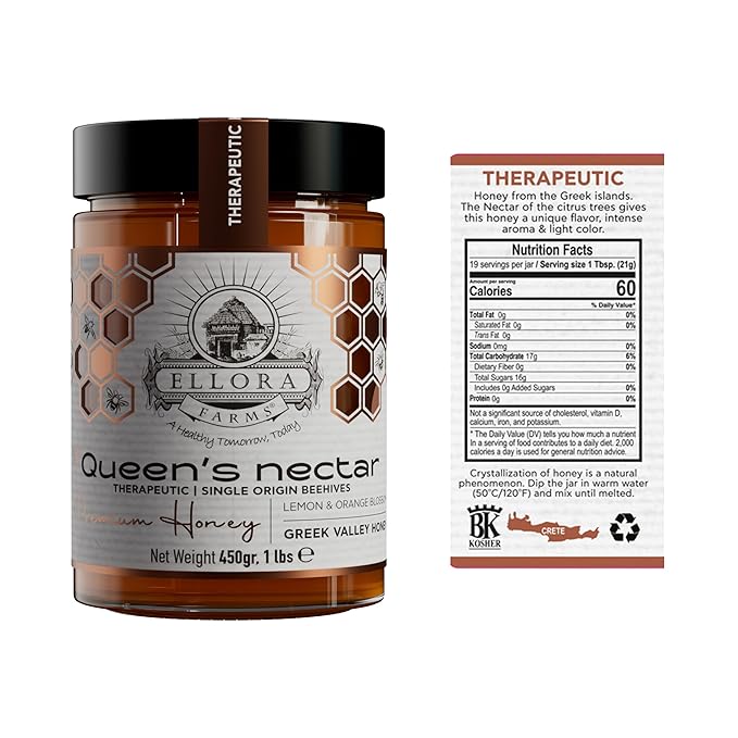 Ellora Farms Greek Honey Bundle – Pine &amp Thyme Raw Honey (450g) + Organic Thyme &amp Orange Blossom Raw Honey (2x1lb) – Single Estate Unfiltered Cold-Pressed Includes Wooden Dippers
