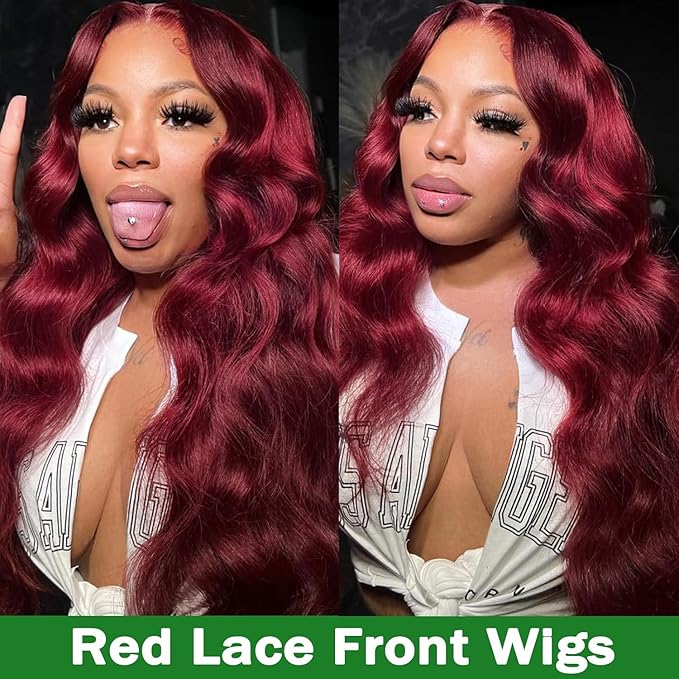 99j Burgundy Lace Front Wigs Human Hair Red Burgundy Wig 180% Density 13x6x1 Body Wave Lace Front Wigs Pre Plucked Glueless Lace Front Wigs Human Hair for Women 30 Inch