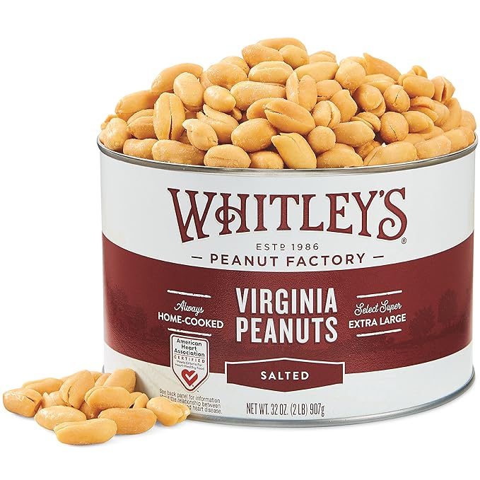 Whitley’s Salted Virginia Peanuts – Super Extra Large 'Home Cooked' Virginia Peanuts (32 Ounce Tin)