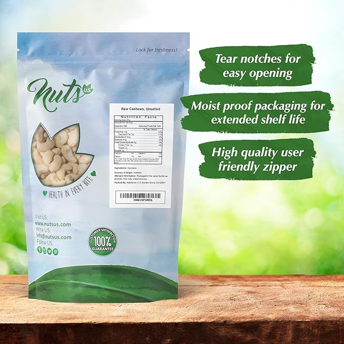 NUTS U.S. - Cashews | Raw and Unsalted | Whole Kernels and No Shell | Fresh &amp Unroasted | Natural Bulk Cashews !!! (4 LBS)