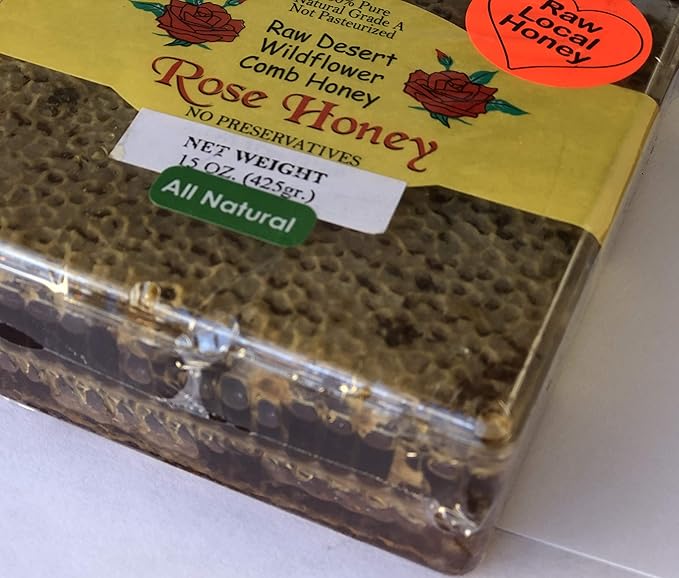 California Raw Desert Wildflower Comb Rose Honey w/PROPOLIS Honeycomb Square Box 12 Oz. Pure 100% Natural | Gift Wrapped