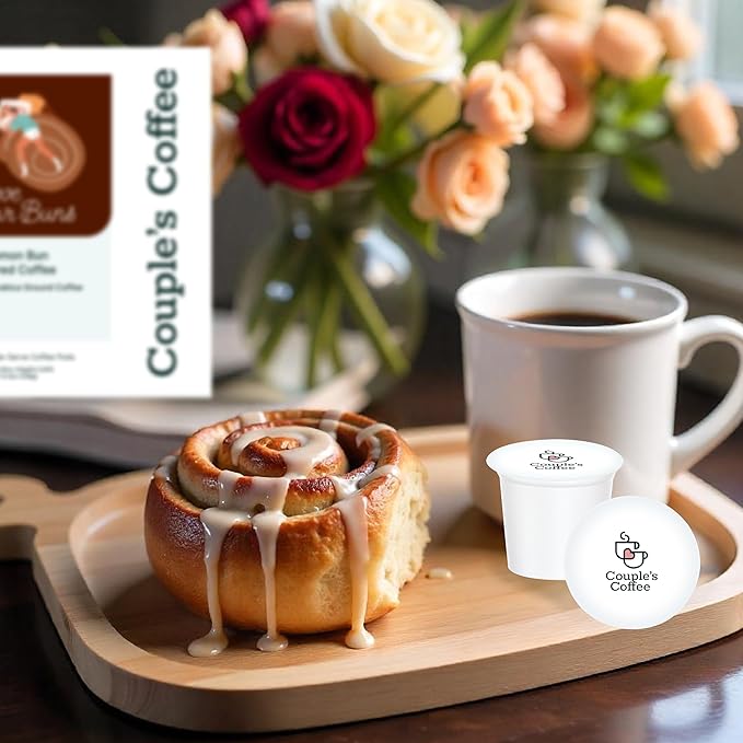 Couple's Coffee K-Cups | Cinnabon Flavored Coffee | Gives Back to Military Families | Love your Buns | Gourmet Ground Coffee with Cinnamon Bun Flavors | Compatible with K-Cups &amp Single Serve Brewe