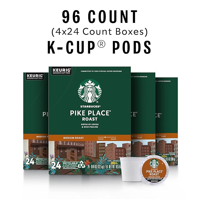 Starbucks K-Cup Coffee Pods Medium Roast Hot or Iced Coffee Pike Place Roast 96 Keurig Pods
