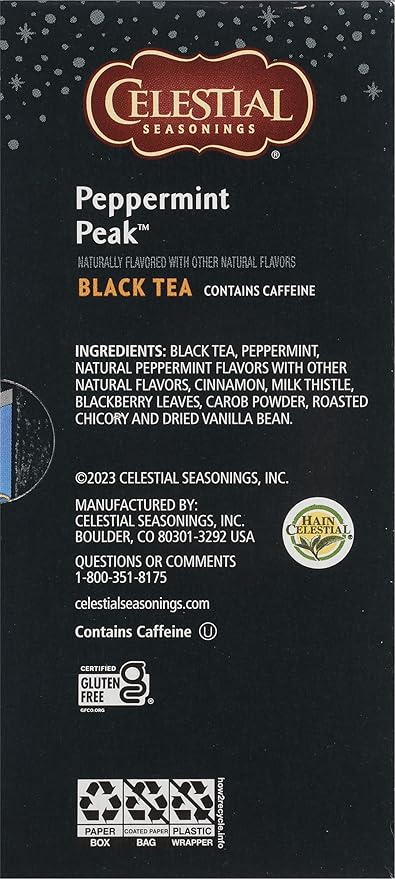 Celestial Seasonings Black Tea Peppermint Peak 20 Count (Pack of 6) (Packaging May Vary)