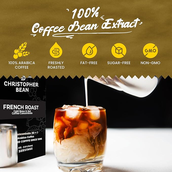 Christopher Bean Coffee - 396 servings 30 to 1 Blend Bag in Box Liquid Instant Coffee or Cold Brew Coffee Concentrate - Hot or Iced Coffee - French Roast