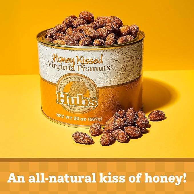 Hubs Peanuts Super Extra-Large Honey Kissed Virginia Peanuts - Premium Virginia Nuts with All-Natural Sweet Honey Coating - Healthy Snacks in Reusable Vacuum-Sealed Tin - 2 Packs of 20 oz Cans