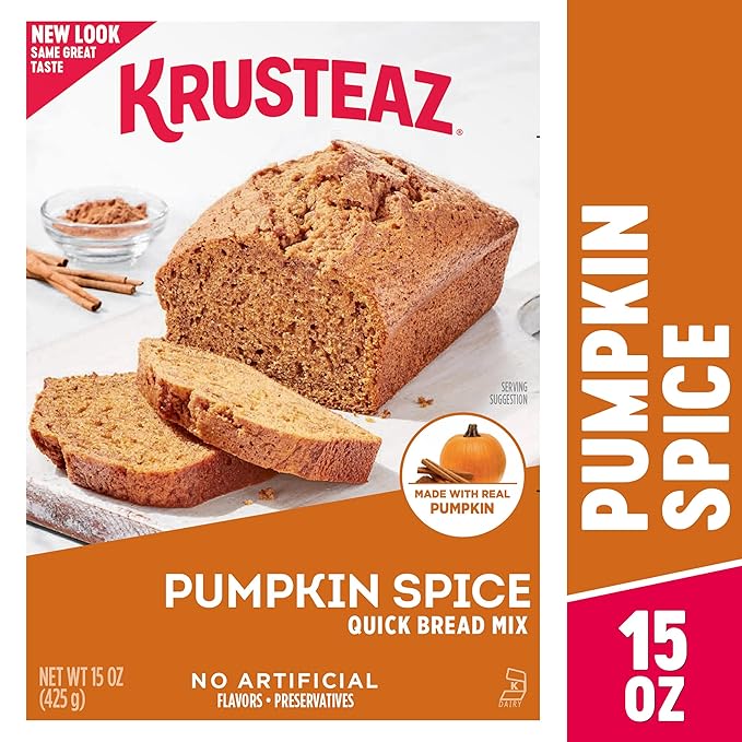 Krusteaz Baking Mix Pumpkin Spice Quick Bread Mix Made with Real Pumpkin &amp No Artificial Flavors 15 Ounce Box (Pack of 4)
