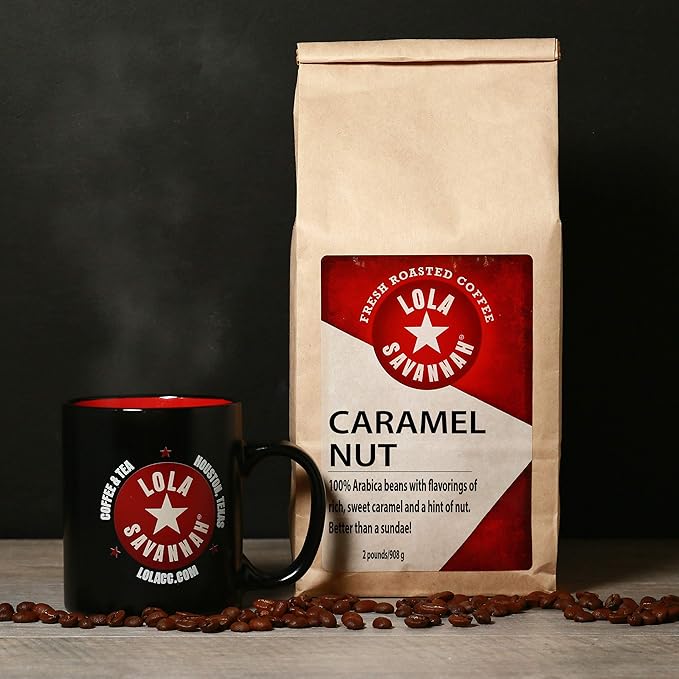 Lola Savannah Caramel Nut Ground Coffee - Sweet Creamy Carmel &amp Nuts Transform This Coffee into a Decadent Dessert | Caffeinated | 2lb Bag