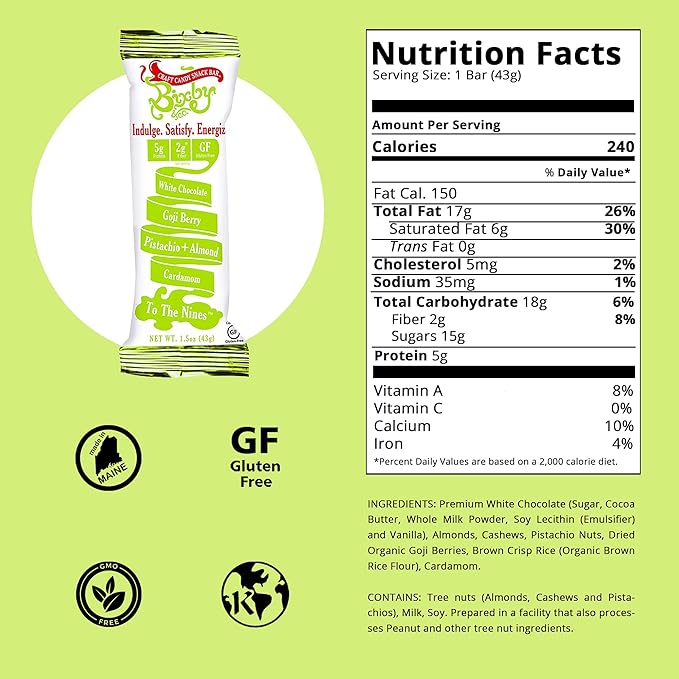 Bixby 12 Bars of Gluten Free White Chocolate - Pistachio Almond Goji Berry and Cardamom Bulk Chocolate Bars - Non GMO Protein Snack with Clean Ingredients - Pack of 12 Gourmet Candy Bars 1.5oz each