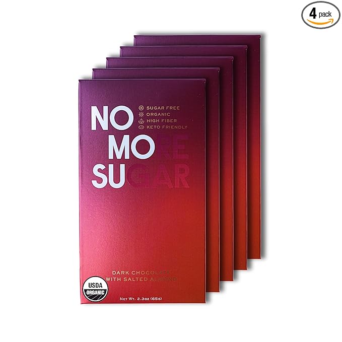 NOMOSU | Organic 72% Dark Chocolate with Salted Almonds | 65g | 4 Pack | Sugar Free | USDA Organic | Keto &amp Low Carb Friendly | Vegan | Bold Cacao with Crunchy Almonds | Guilt Free Chocolate Snack
