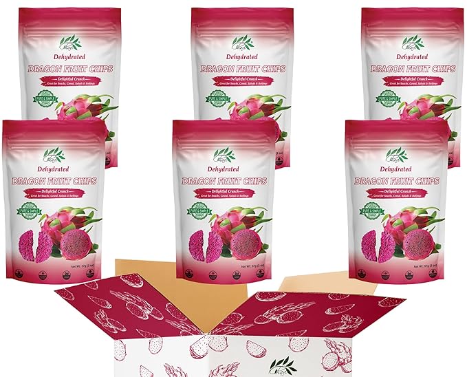 CHAVI Dragon Fruit Chips - Pack of 6 x 2 Oz - Healthy 1 Ingredient Superfood Snack - No Added Sugars or Preservatives - Non-GMO Vegan Gluten-Free (Pack of 6)