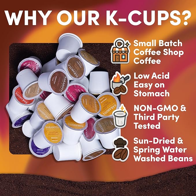 Sarasota K-Cup Coffee Pods | Medium Roast Flavored Coffee | Flavored Variety K Cups | Single Serve for Keurig Brewers | Gourmet Low Acid Mold Free | 24 Count