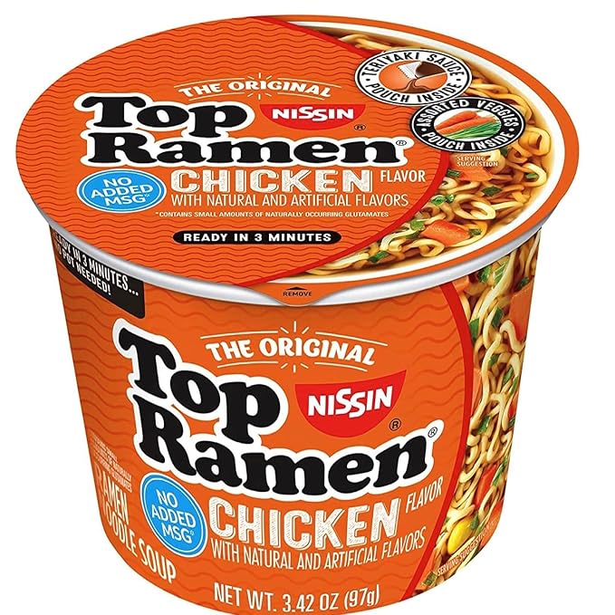 Jae's Warehouse Top Ramen Bowl Chicken Flavor Microwavable Bowl 3.28oz. (12-Pack)~Includes Jaes Tote Bag &amp Topflappen
