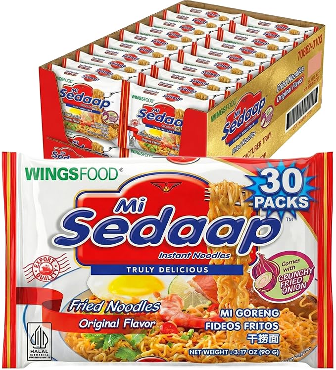 Mi Sedaap Mi Goreng Instant Stir Fry Noodles (Pack of 30) Original Flavor Asian Noodles – Halal Certified