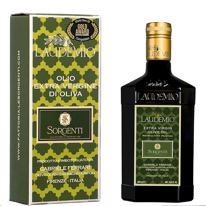 Laudemio Sorgenti – Tuscan Extra Virgin Olive Oil 2025 NYIOOC Gold Award 650+ mg/kg High in Polyphenols evoo Green Early Harvest Frantoio Monovarietal Lab Tested Pesticide-Free Premium Gift Box