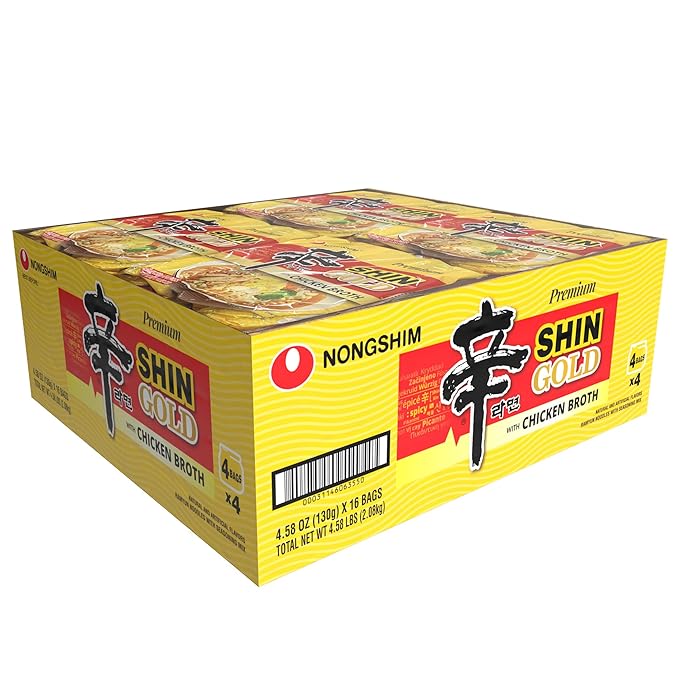 Nongshim Ramen Noodles Gourmet Instant Ramen Premium Microwavable Noodle Soup Shin Gold 4.58 Ounce (Pack of 16)
