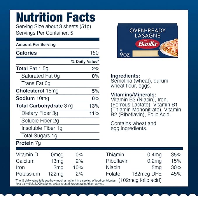 Barilla Oven-Ready Lasagne 9 oz. Box (Pack of 12) - Pasta Made with Durum Wheat Semolina - Kosher Certified