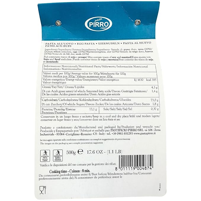 Pasta Pirro Garganelli Egg Pasta from Italy 17.6 oz. (500g)(Pack of 2) Imported Egg Penne Noodles - Authentic Slow Dried - Made with Premium Durum Wheat Semolina - Similar to Ziti - Gemelli