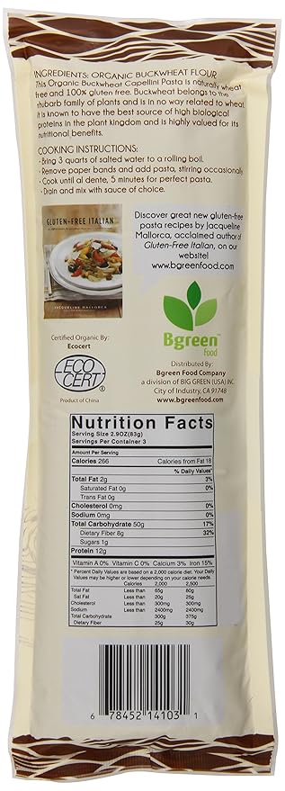 Bgreen Organic Buckwheat Angel Hair Pasta 8.8 Ounce (Pack of 12)