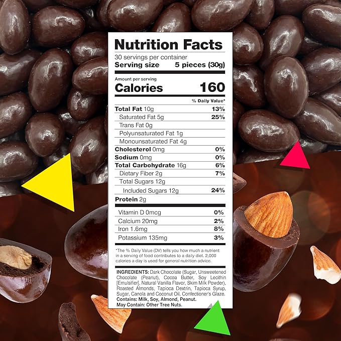 Dark Chocolate Covered Almonds | 2 Lb Bulk Bag | Roasted Chocolate Covered Nuts | Crunchy Office Candy Snack | Gourmet Party Favor &amp Gift Basket Filler