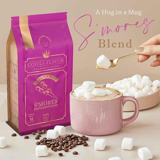 Flavored Ground Coffee – S'mores 100% Arabica Single Origin Medium Roast USDA Organic Naturally Flavored – by Coffea Flavor