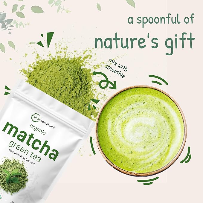 Micro Ingredients Organic Matcha Green Tea Powder 2 lb | First Harvest Culinary Grade from Japan | 100% Pure &amp Unflavored | Great for Tea Latte &amp Smoothies | Non-GMO 0 Calories Eco-Friend
