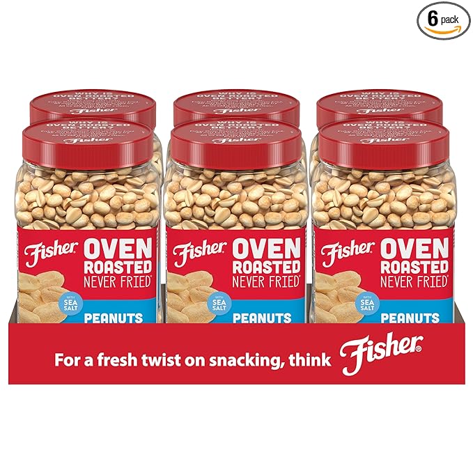 Fisher Oven Roasted Never Fried Peanuts 24 Ounces (Pack of 6) Snacks for Adults Made With Sea Salt No Added Oils Artificial Ingredients or Preservatives Gluten Free Vegan Protein Bulk