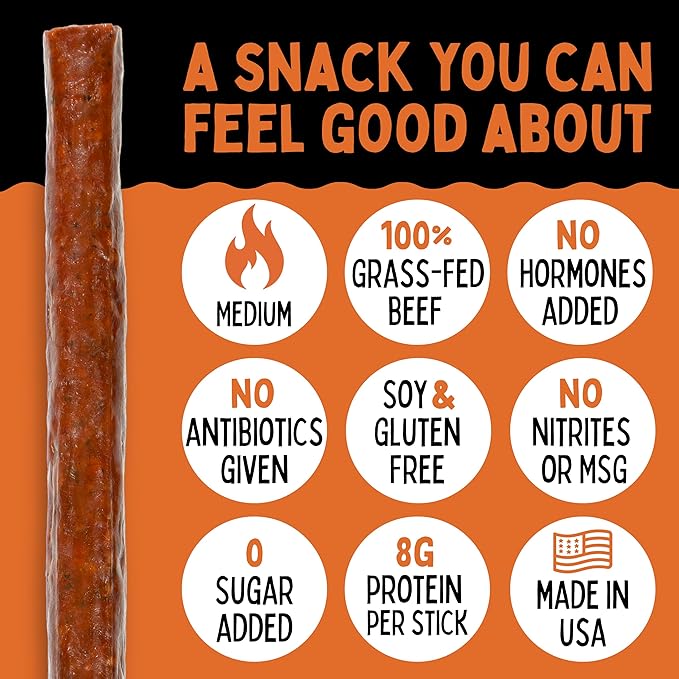 Jalapeño - Iowa Smoked Recipe Sogo Snacks Sugar Free Beef Jerky Non-GMO Grass Fed Beef Sticks. No Nitrates Gluten Soy MSG Dairy or Nuts. Paleo Whole30 &amp Keto Snack (Jalapeno-ISR 12 Cnt)